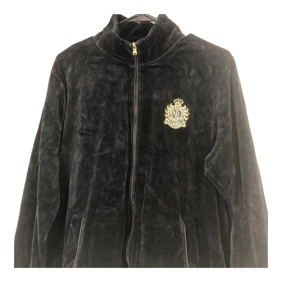 Vintage Lauren Ralph Lauren Full Zip Velour Wind Jacket, Gold Letters, SZ L - Picture 6 of 6